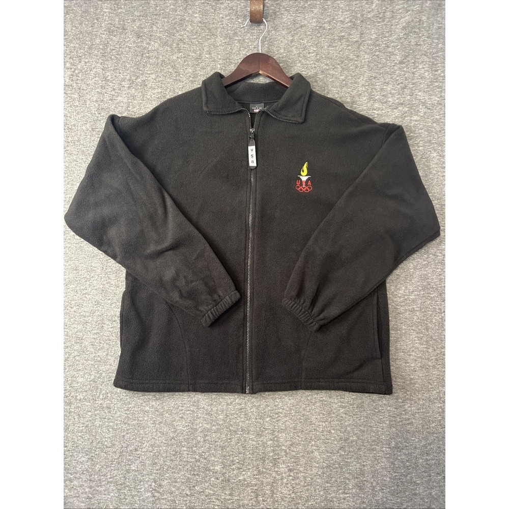Vintage 1996 Team USA Olympics Men's Black Full Zip Fleece Jacket ~ Size Large